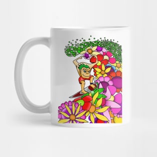 guy surfing on flowers Mug